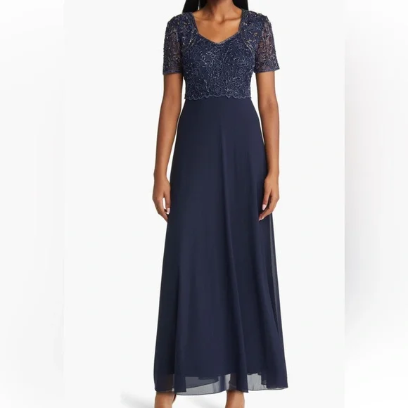 Pisarro Nights Beaded Bodice A-Line Gown in Navy at Nordstrom, Size 2 Pisarro Nights Beaded Bodice A-Line Gown in Navy at Nordstrom, Size 2
